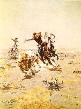 Charles M Russell O.H.Cowboys Roping a Steer China oil painting art